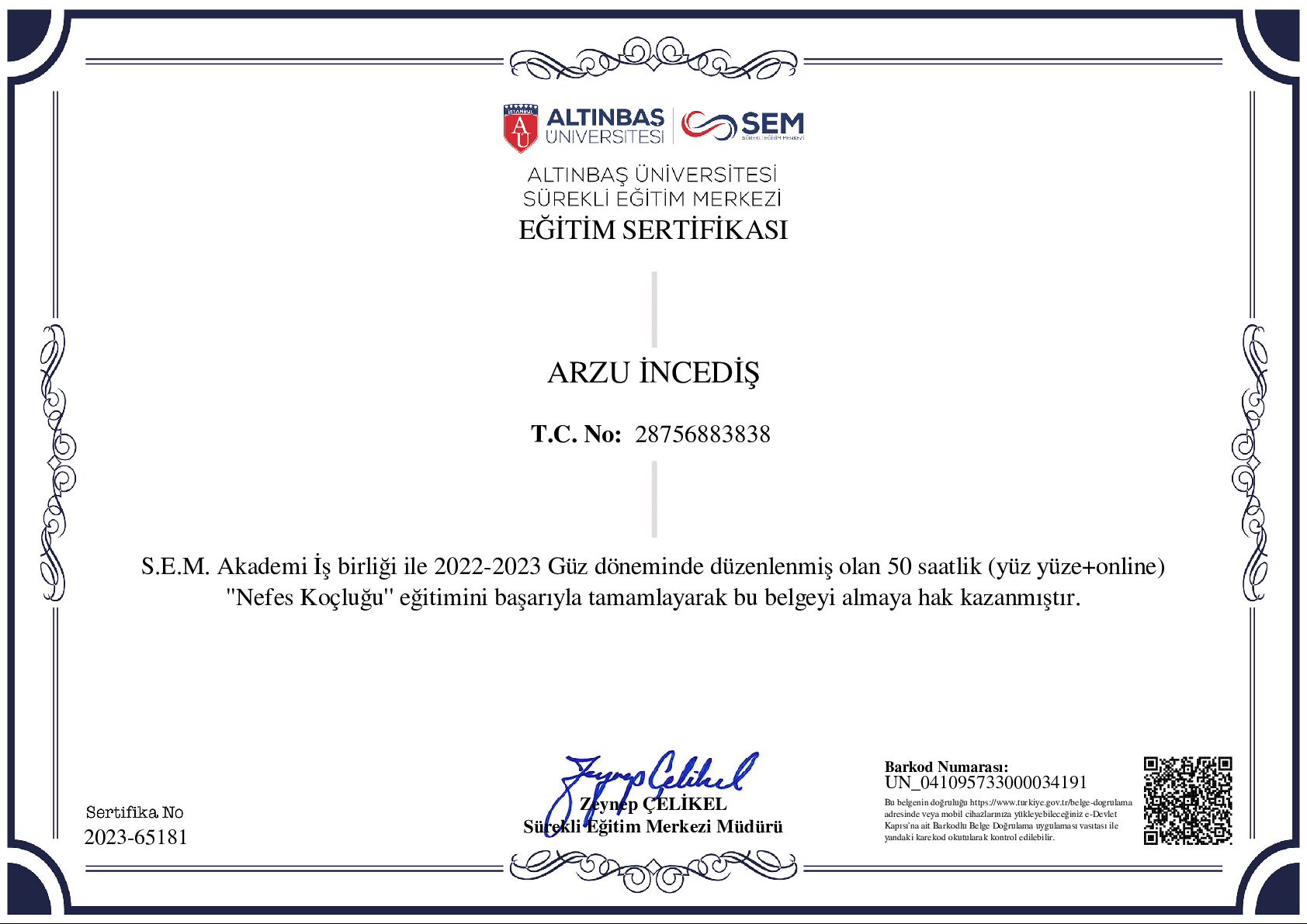 Nefes Koçluğu Sertifikası - Altınbaş Üniversitesi SEM